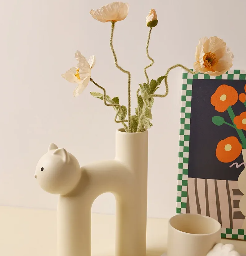 Cat-Shaped Ceramic Dried Flower Vase — Novelty Pots Cat Shape Ceramic Dried Flower Vase Novelty Pots