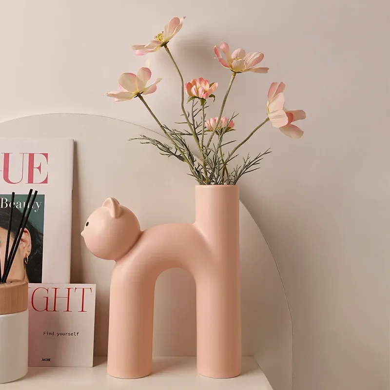 Cat-Shaped Ceramic Dried Flower Vase — Novelty Pots Cat Shape Ceramic Dried Flower Vase Novelty Pots