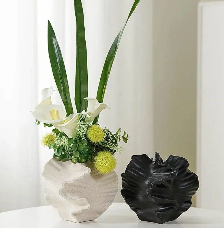Hamptons Style Ceramic Vase — Aragonite Texture, Coral Shape Hamptons Style vase aragonite texture coral shape ceramic vase Black & white