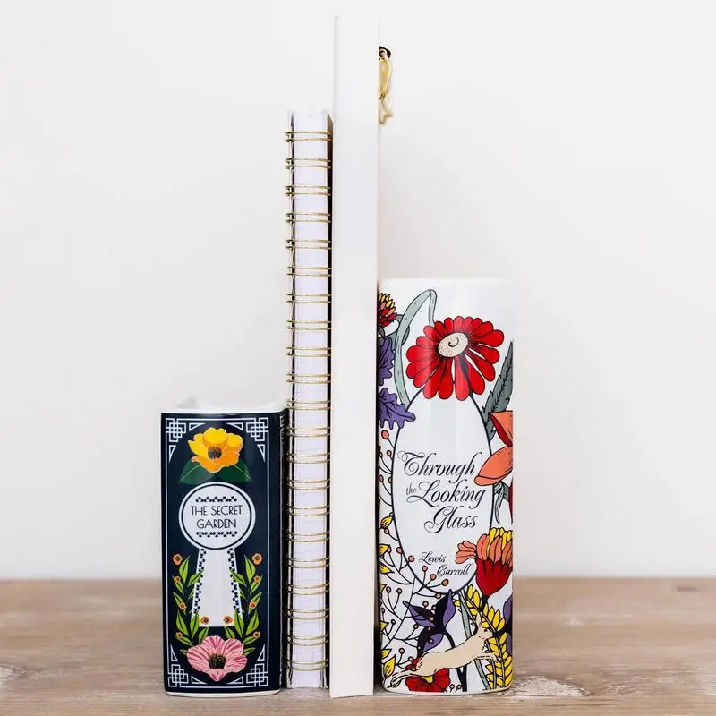 Book-Shaped Ceramic Dry Flower Vase with Floral Prints novelty design Book shape floral prints ceramic dry flower vase