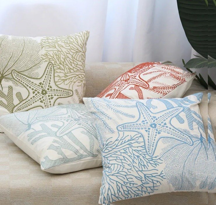 Cushion Covers Coral Reef Charm Jacquard — 45x45cm, Embroidered -Coral Reef Charm Cushion Covers Pillowcases 45x45cm Jacquard Embroidered