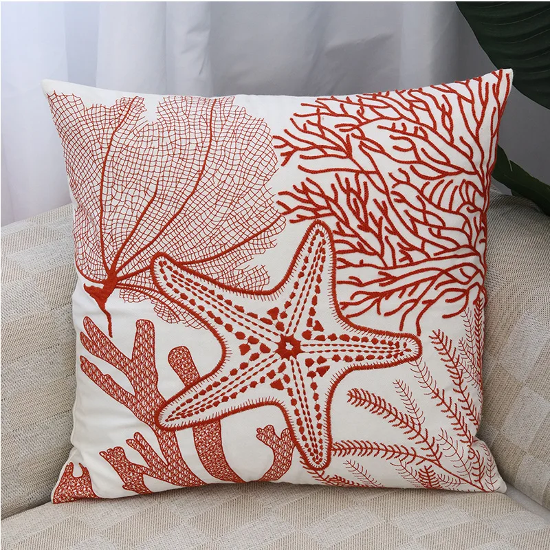 Cushion Covers Coral Reef Charm Jacquard — 45x45cm, Embroidered -Coral Reef Charm Cushion Covers Pillowcases 45x45cm Jacquard Embroidered