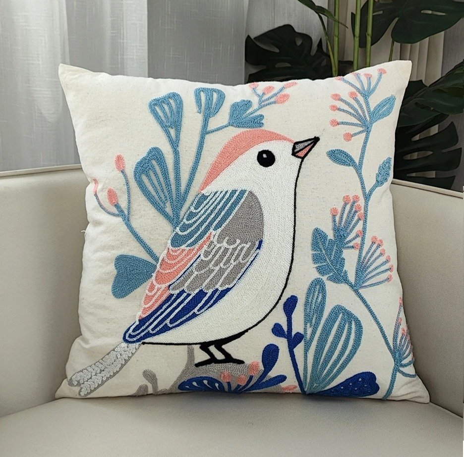 Cushion Covers Bird Singer Jacquard Embroidered — Garden Style Bird Singer Cushion Covers Pillowcases Jacquard Embroidered